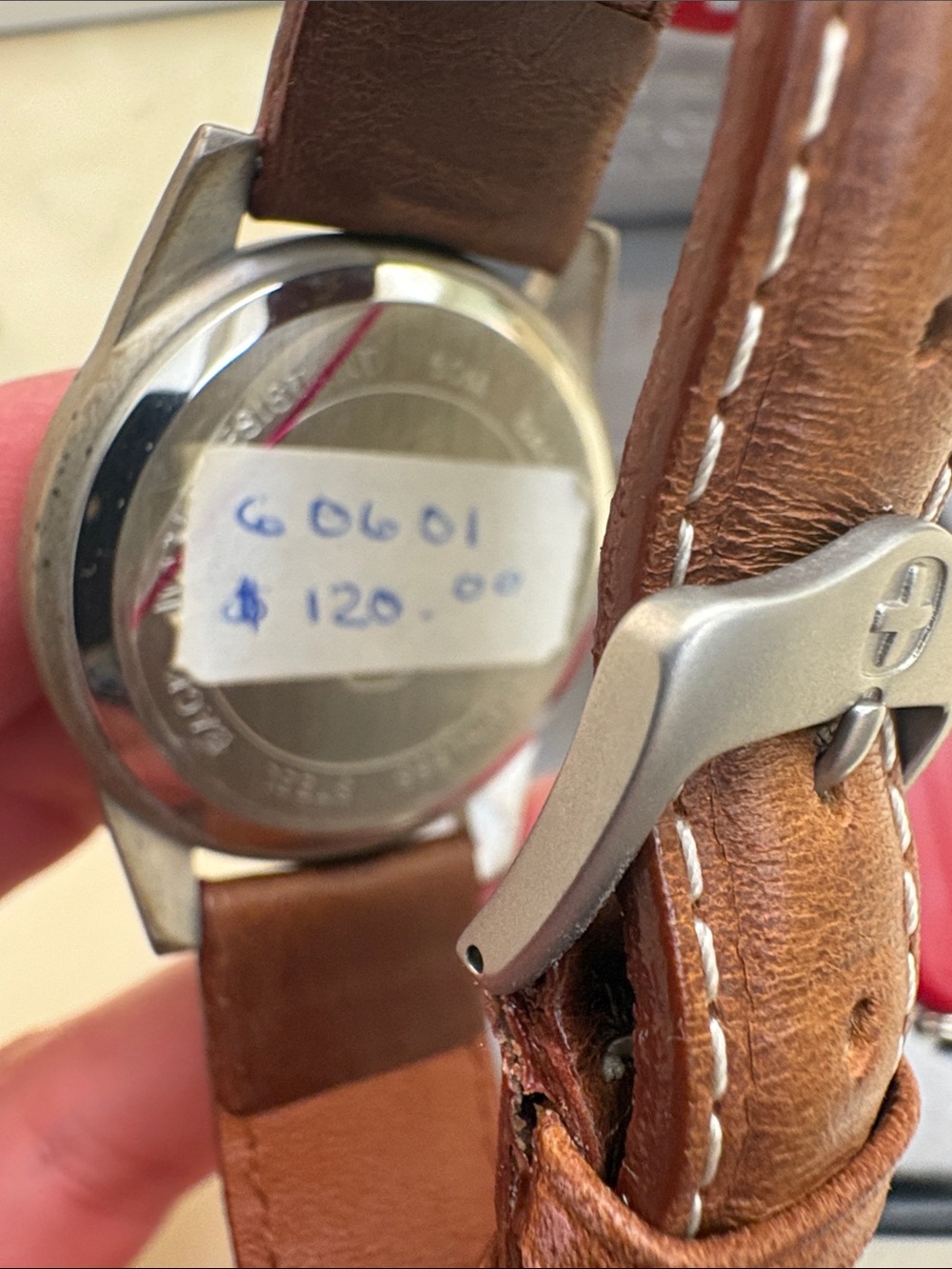 Wenger Black Dial Watch with Brown Leather Strap and Red Accents - Picture 4 of 4